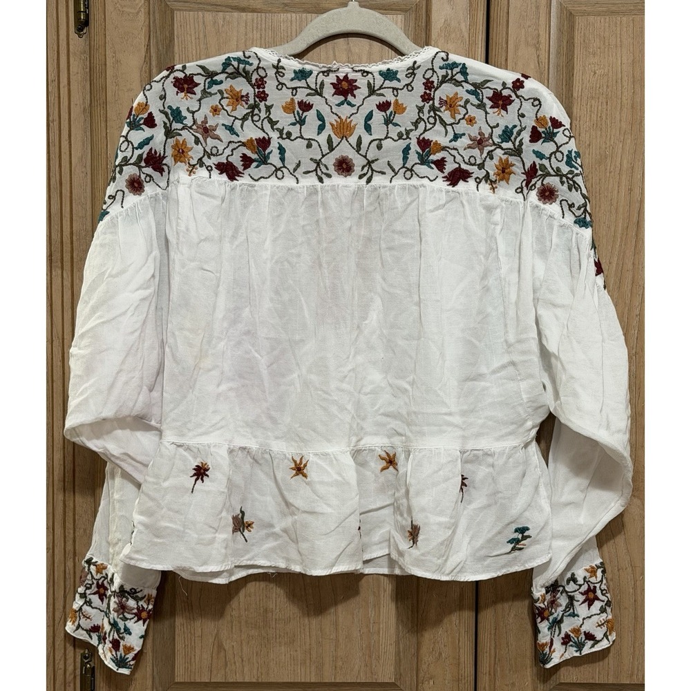Free People Ava Embroidered Blouse Top Womens Size Large Ivory Floral Crop Boho - Picture 10 of 10